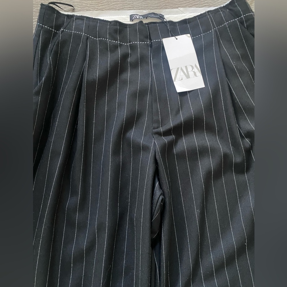 ZARA Black/White Striped Wide Leg Pants - Size L - NEW